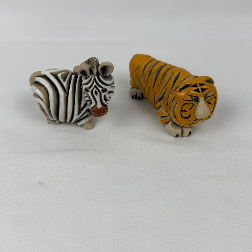 Rinconada Signed Zebra & Tiger Ceramic Figurines Hand Painted Uruguay